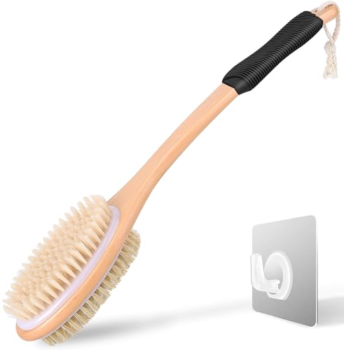 Long Handle Ergonomically Back Scrubber/Brush for Shower, Double Sided Exfoliating Body Scrubber for Women and Men (Black) - color: Black