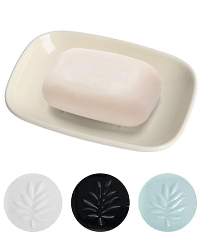 Ceramic Soap Dish for Bathroom and Kitchen, Non-Slip Bar Soap Holder with Fast Drain Design, Soap Saver Tray for Sink,Yellow