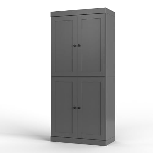 Palace Imports Solid Wood Tall Bathroom Pantry Cabinet with 4 Shaker Doors & Adjustable Shelves, Gray - 100% Eco-Friendly, Renewable, Space-Saving Storage, 71.5" H x 32" W, Made in Brazil - color: Grey