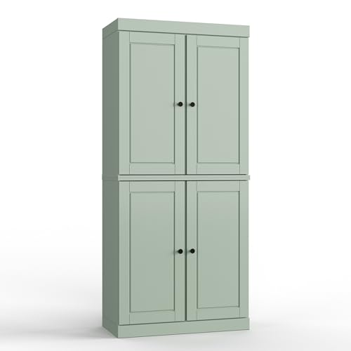 Palace Imports Solid Wood Tall Bathroom Pantry Cabinet with 4 Wooden Doors & Adjustable Shelves, Sage - 100% Eco-Friendly, Renewable, Space-Saving Storage, 71.5" H x 32" W, Made in Brazil - color: Sage