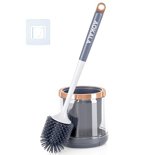 Silicone Toilet Brush and Holder Set, Toilet Bowl Brush with Tweezers Long Handle, Toilet Cleaner Brush for Bathroom Deep Cleaning, Elegant Toilet Scrubber Bathroom Accessories (Dark Gray) - color: Dark Gray