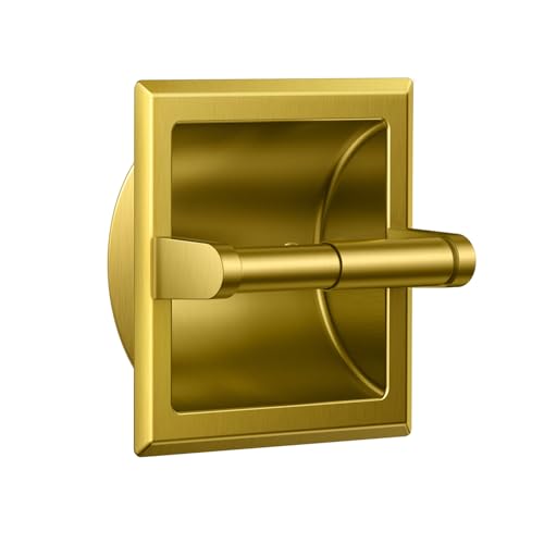 FORIOUS Recessed Toilet Paper Holder, Stainless Steel Durable Tissue Roll Holder Wall Mount for Bathroom Space Saving Design with Mounting Bracket, in Wall Toilet Paper Dispenser Insert, Gold - color: Gold