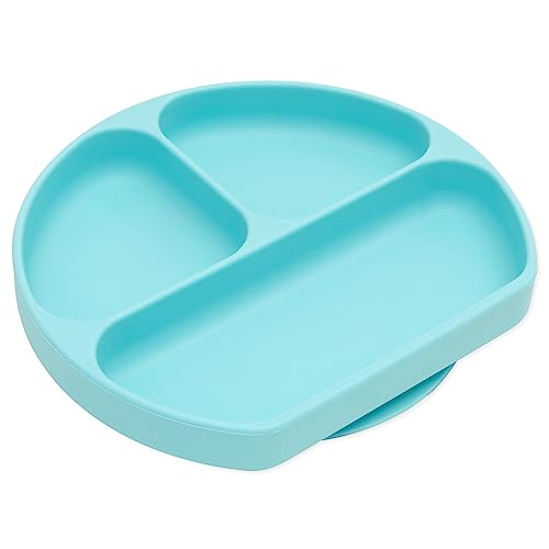 Bumkins Silicone Grip Dish, Suction Plate, Divided Plate, Baby Toddler Plate, BPA Free, Microwave Dishwasher Safe , Blue-GD, 1 Count - color: C6 Blue-GD