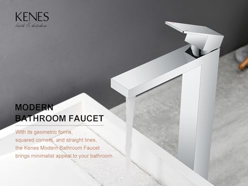 KENES Chrome Bowl Vessel Sink Facuet Single Handle Tall Bathroom Sink Faucet Bathroom Vanity Faucet Basin Mixer Tap with Water Supply Lines and Pop Up Sink Drain, LJ-9031A-5 - color: Chrome, size: Tall