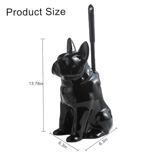 Comeon Ceramic Dog White/Black Toilet Brush and Holder Set, Plastic Handled Scrub Brush for Bathroom Cleaning,13.7"*6.3" (Black) - color: Black, size: Dog