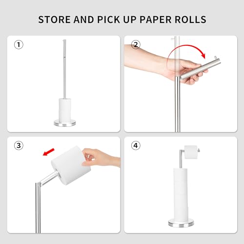 RFOUO Brushed Nickel Toilet Paper Stand,Free Standing Toilet Paper Holder Stand,4 Pounds Bathroom Toilet Paper Storage with Heavy Base for 4+1 Rolls,Toilet Tissue Holder,Toilet Roll Stand, RGJ-1C - color: Brushed Nickel