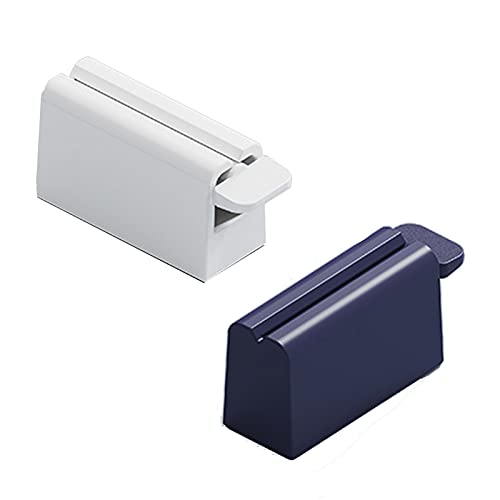 Set of 2 Rolling Tube Toothpaste Squeezer Dispenser Toothpaste Seat Holder Stands, White+Navy Blue - color: White+navy Blue