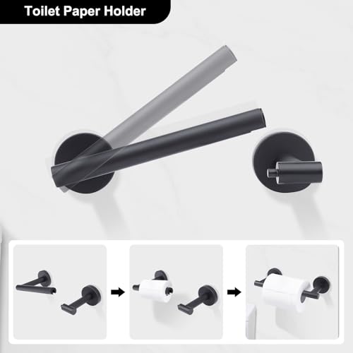 Matte Black Toilet Paper Holder Set, Stainless Steel Towel Ring, Double Post Pivoting Toilet Paper Holder and Hand Towel Holder Set for Bathroom,Bathroom Hardware Accessories Set Black - color: Matte Black