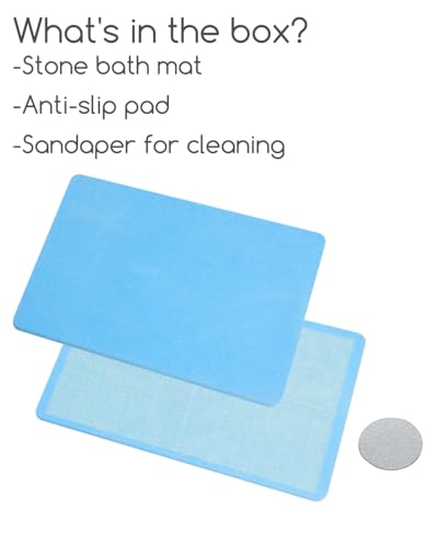 Stone Bath Mat 24"x16" - Diatomaceous Earth Shower Mat, Quick Dry, Anti-Slip, Modern Design with Bonus Non-Slip Pad - Perfect for Home Safety and Style, (Blue) - color: Blue