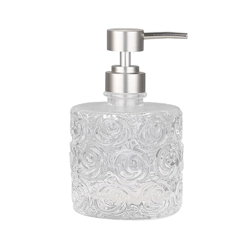Marcella Glass Soap Dispenser with Soap Pump, Refillable 14 Ounce Capacity, Floral Design Rose Patterns, Heavy Weight Thick Glass for Bathroom, Premium Kitchen Soap Dispenser Clear - color: Clear