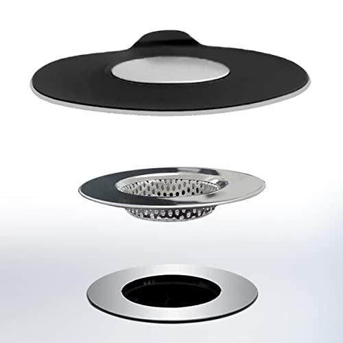 Seatery 2PCS Bathtub Stopper Hair Catcher Kit, Bathtub Drain Strainer, Tub Stopper Plug Cover, Sink Filter, Silicone Drain Stopper for Bathroom, Laundry (Black) - color: Black