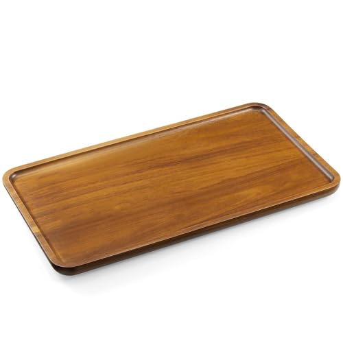 Acacia Wood Bathroom Vanity Tray, 14 Inch Wooden Decorative Tray for Toilet Tank, Kitchen Counter, Coffee Bar, Makeup, Perfume, Candles, Snacks and Home Decor - size: 14 Inch