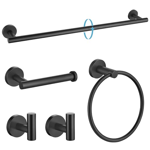 TURS Matte Black Bathroom Hardware Set 5 Piece, SUS304 Stainless Steel Bath Towel Bar Set, 24 Inch Bathroom Accessories Kit Wall Mounted - color: Matte Black