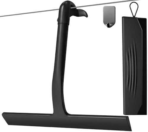Shower Squeegee for Glass Doors, Bathroom Squeegee Set of 2 (Size 8.3"+9") | Hang Anywhere Silicone Shower Squeegee with Hook Design for Glass, Tile Wall, Mirror, Window, Streak-Free Cleaner Tool,Black