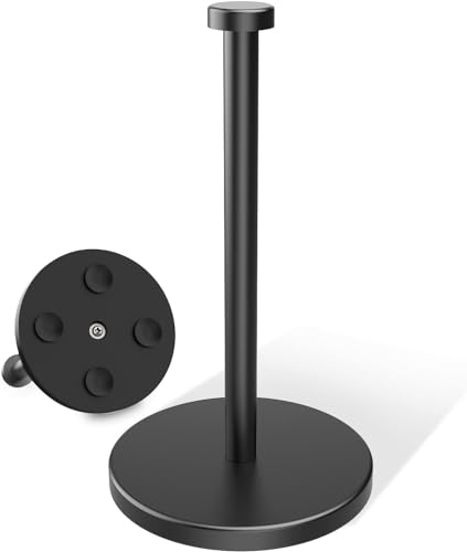 VEHHE Black Paper Towel Holder Countertop, Stainless Steel Paper Towel Holder Stand with Weighted Base Suction Cups for Kitchen Bathroom - color: Suction Base | Black