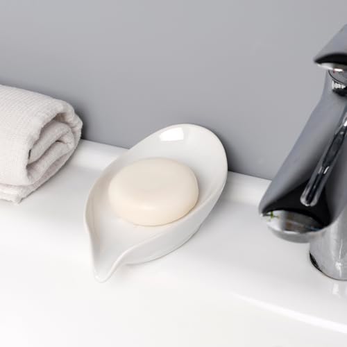 Soap Dish 2PCS, Self-Draining Bar Soap Holder, Leaf Shape Ceramic Drain Soap Dishes for Bathroom Kitchen, Easy to Clean Keeps Soap Dry, White, ANTIS'S HOME - color: White-2pcs-enhanced Draining