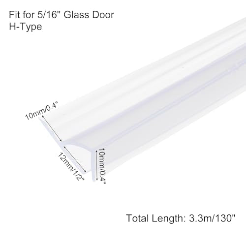 uxcell Shower Door Side Seal, H-Type Shower Door Sweep for 1/2" Glass 130" Long Silicone Frameless Glass Door Seal Strip, Stop Shower Leaks, Clear - size: 1/2" Glass 130" Long