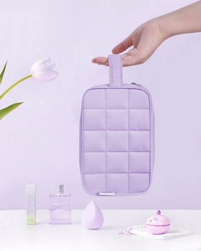Narwey Quilted Makeup Bag Puffy Make up Bag Cosmetic Bag Organizer, Puffer Travel Toiletry Bag for Traveling Women Girl, Travel Bag for Toiletries, Skincare Medicine Bags (Purple) - color: Y-Purple