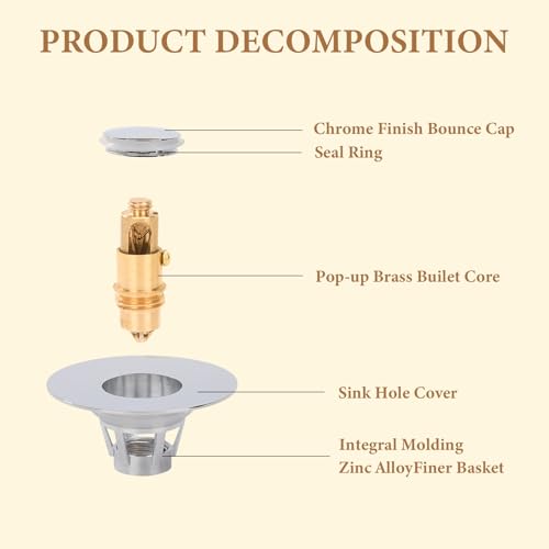 Bathroom Sink Stopper – Universal Bathroom Sink Drain Strainer with Hair Catcher Anti-Clog Pop-Up Drain Plug for 1.1–1.5 inch US Standard Openings