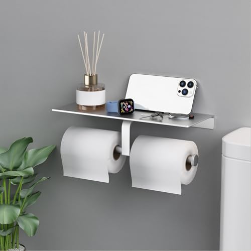 Danpoo Bathroom Toilet Paper Holder with Shelf, Wall Mount, Double Roll, Silver - color: Silver