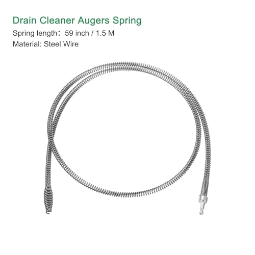 uxcell 1 Pcs Drain Clog Remover 59 inch 1.5 M 10mm Thick, Drain Augers Hair Remover Spring Cable with Electric Drill Connector, Plumbing Snake for Kitchen Sink, Bathtub Drain Toilet - size: 59 Inch
