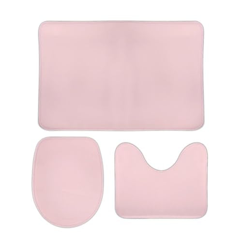 Bathroom Rugs Set 3 Piece Minimalist Basic Pink Bath Rug Mat Set, Non Slip Absorbent Bathroom Decor Mat, Toilet Lid Cover & U Shaped Contour Rug - color: Basic Pink, size: 1'8" x 2'6" (Rectangular)