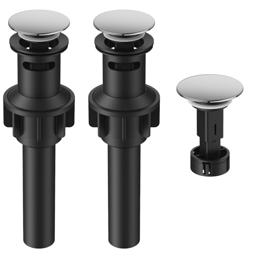 Bathroom Sink Drain with Overflow with Hair Catcher Anti-Clog Sink Strainer | Hurran Bathroom Sink Stopper for 1.65-1.9" Hole, Plastic Pop-up Drain for Bathroom Vanity Vessel Sink, Chrome, 2 Pack - color: Chrome X 2