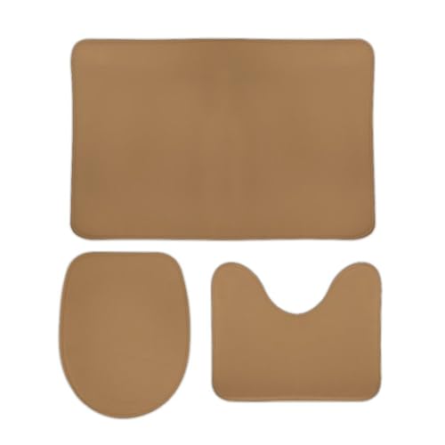Bathroom Rugs Set 3 Piece Minimalist Solid Brown Bath Rug Mat Set, Non Slip Absorbent Bathroom Decor Mat, Toilet Lid Cover & U Shaped Contour Rug - color: Brown, size: 1'8" x 2'6" (Rectangular)
