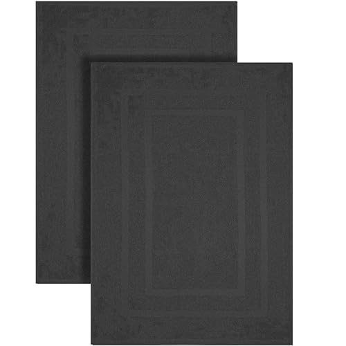 GOLD TEXTILES Premium Grey Bath Mat - 2 Pack 22x34 Inches - Not a Bathroom Rug - 100% Ring Spun Cotton - Highly Absorbent & Non Slip Shower Bathroom Floor Mat Towel - Machine Washable - color: Grey, size: 2 Pack 22x34