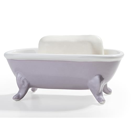 6.7" Ceramic Mini Clawfoot Bathtub Bar Soap Dish, Decorative Bar Soap Holder, Soap Tray Sponge Holder for Shower, Bathroom & Kitchen Sink (Purple) - color: Purple