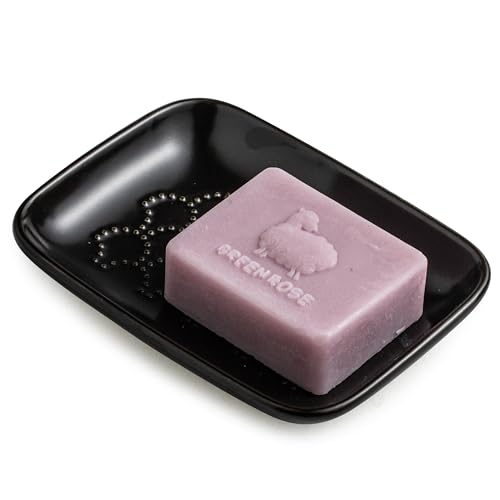 Gomakren Ceramic Soap Dish Bar Soap Holder for Bathroom Kitchen Sink Black | Keeps soap dry & long-lasting, raised scalloped design, non-slip base, easy to clean, versatile tray counter storage & decor - color: Black, size: Scalloped