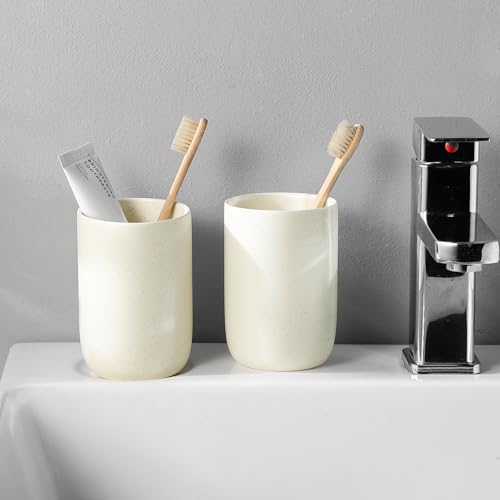 Beige Toothbrush Holders for Bathrooms - 2 Cups Ceramic Toothbrush Toothpaste Holders Set, Beige Bathroom Tumbler Cups Reusable Toothbrush Mouthwash Cup, Bathroom Counter Organizer - color: Beige, size: 2pcs