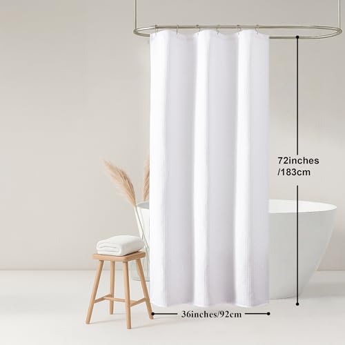 OWENIE White Shower Curtain, Stall Small Waffle Weave Heavy Fabric Shower Curtains for Narrow Size Bathroom, Waterproof Soft Hotel Spa Luxury Bath Curtain Set, Machine Washable, White, 36x72 Inch - color: White, size: 36"W x 72"L (Pack of 1)
