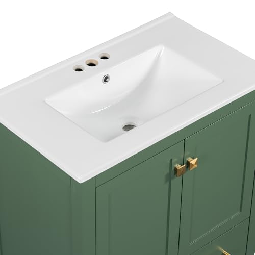 Linique 30" Modern Bathroom Vanity with Sink Combo Set, Solid Wood Frame Bathroom Storage Cabinet with 2 Soft Closing Doors and a Drawer, Multifunctional Storage, Green - color: Green
