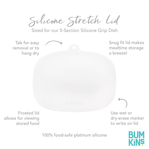 Bumkins Toddler and Baby Suction Plate, Divided Grip Dish Cover for Babies and Kids, Baby Led Weaning, Feeding Supplies, Store and Label Leftovers, Food Prep Portions, Fits Bumkins Large Tray - color: A2 Lg GD Lid
