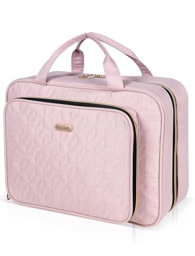 BALULHG Travel Hanging Toiletry Bag for Women, Water-Resistant Cosmetic Organizer with 4 Compartments & 360° Swivel Hook, TSA-Approved Makeup Bag for Shampoo, Full Sized Container, Toiletries (Pink) - color: Pink, size: Large