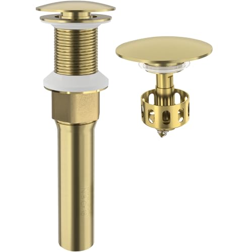 KAIYING Pop Up Drain, Bathroom Sink Drain Stopper, Vessel Sink Drain Assembly with Detachable Basket Stopper, Anti-Explosion and Anti-Clogging Drain Strainer (NO Overflow, Brushed Champagne Gold) - color: Brushed Champagne Gold, style: NO Overflow