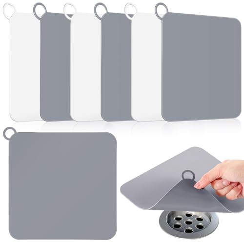 Yinkin 6 Pcs Drain Covers to Keep Bugs Out Silicone Shower Floor Tub Stoppers Bathtub Drain Stoppers Sewer Anti-Odor Mats Deodorizing Plugs for Bathroom(7.87 x 7.87 Inch,Square,Grey and White) - color: Grey and White, size: 7.87 x 7.87 Inch, style: Square