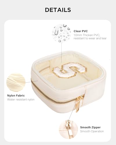 KOTORA Initial Make Up Bag Travel Toiletry Bag, Clear Makeup Bag Preppy Cosmetic Bag Clear Makeup Bags With Zipper Girlfriend Teacher 8 Year Old Girl Gifts Daughter Gifts Swim Gifts For Girls Beige S - color: Beige, style: S