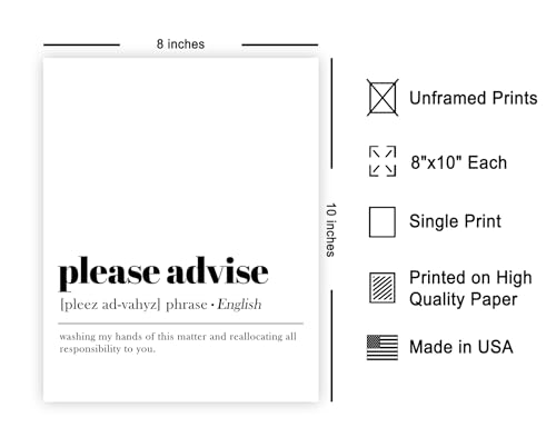Poster Master Definition of Please Advise Print - Typography Poster - Dictionary Art - Minimal Gift for Boss & Colleague - Funny Decor for Office, Workplace or Dorm - 8x10 UNFRAMED Wall Art - color: Style09, size: 8"L x 10"W