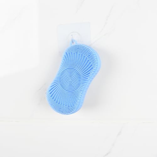 Silicone Body Scrubber, Double Sided Exfoliating Brush with Soft Flexible Bristles, Scalp Massage and Shampoo Tool with Hanger Loop, (Blue) - color: Blue
