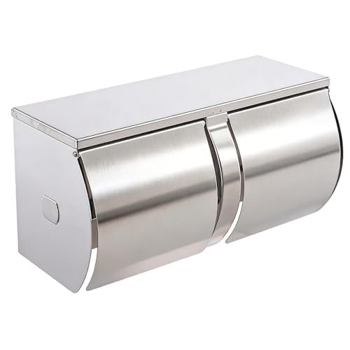 Double Roll Toilet Paper Holder Commercial Toilet Paper Dispenser | Brushed Stainless Steel, Side-By-Side 2-Roll Holder with Shelf Wall Mount, Fits Standard Toilet Rolls Up to 4.72 in Diameter