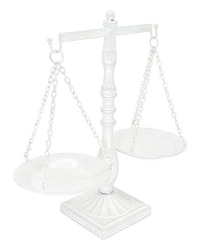 Owlgift Vintage Metal Libra Jewelry Towers Display Cosmetic Organizer Storage, Scale Centerpiece Stand, Antique Jewelry Storage, Farmhouse Candleholder Display – White, 12“ W x 12“ H - color: White