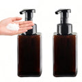 2Pcs Foaming Soap Dispenser, 450ml(16oz) Refillable Modern Square Pump Bottle for Shampoo, Body Wash, Liquid Soap, PETG Plastic Empty Soap Dispenser for Kitchen, Bathroom, Hospital (Brown) - color: Brown