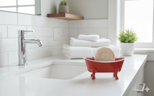 Rustic Enamel 1 Piece 5.5" Metal Clawfoot Mini Bathtub Soap Dish Mini Bath Tub Decoration Clawfoot Tub Soap Caddy Collection (Berry) - color: Berry