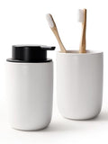 Bosilunlife Soap Dispenser and Toothbrush Holder Set - 11Oz Dish Hand Soap Dispenser Pump Ceramic Bathroom Counter Soap Toothbrush Holder Set White Bathroom Accessories Set - color: White-cylinder Liquid Pump & Toothbrush Holder