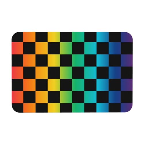 Black and Rainbow Checkered Bath Mat Rugs 15.7x23.6 in, Diatomaceous Earth Bathroom Rug Fit Under Door Rubber Non-Slip Absorbent Bathroom Mat for Bathroom Kitchen Floor, Tub and Shower Sink - color: Checkered #01