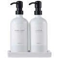 MaisoNovo Bathroom Soap Dispenser Set- Soap and Lotion Dispenser Set with White Soap Dispenser, Black Pumps & Ceramic Tray - color: White Bottles/ Black Pumps/ White Ceramic Tray