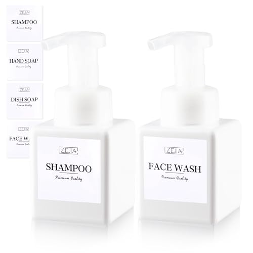 250ML Foaming Soap Dispenser, 2-Pack Plastic Hand Soap Dispenser, Refillable Leakproof Foam Pump Bottle with Waterproof Labels, for Shampoo, Body Wash - color: White, size: 250ML