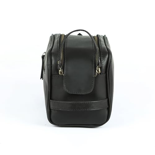 KomalC Travel Toiletry Bag – Premium Leather Dopp Kit for Men & Women with Water-Resistant Lining & Spacious Zippered Organizer - style: 1 Zip Classic Black